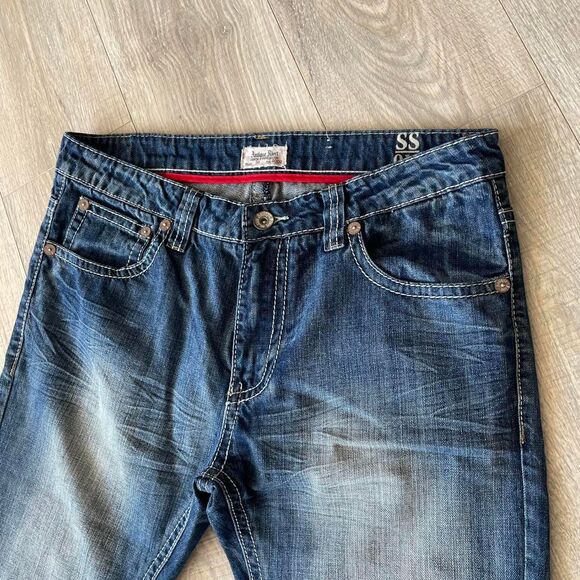 Embroidered Y2K Antique Rivet Jeans Men's 36 x 32 Denim Rocker Flap Pocket Retro - Picture 2 of 7